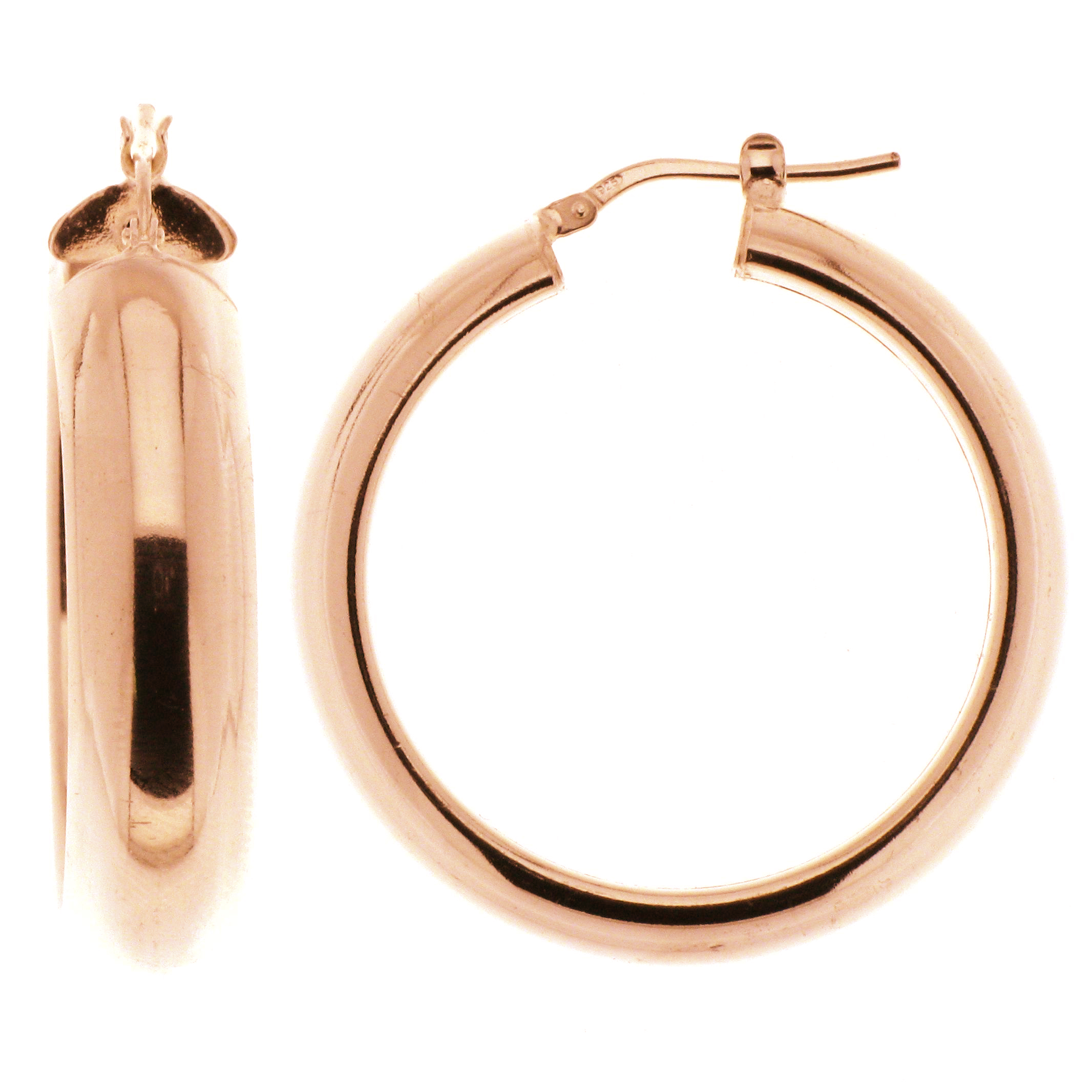 D-SHAPE ROSE GOLD PLATED SILVER CREOLES